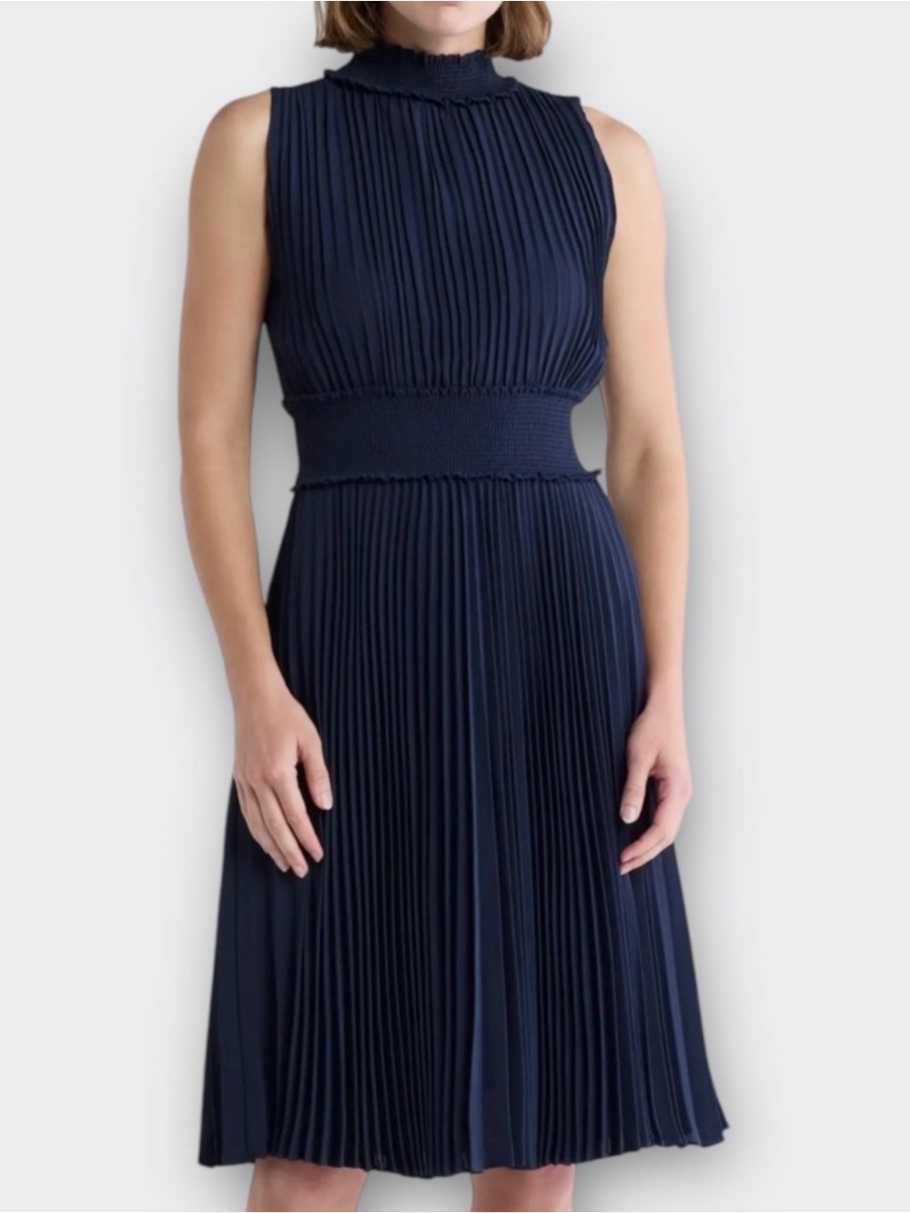 Nanette Lepore Navy Pleated Midi Dress Size 10 NWT
